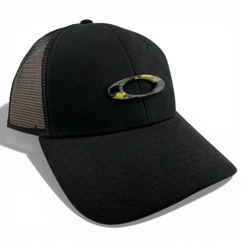 Oakley Ellipse Black Camo/Logo Trucker Mesh Back Adjustable SnapBack Hat Cap